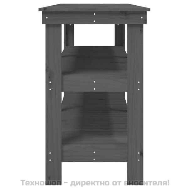 Работна маса, сива, 181x50x80 см, борово дърво масив