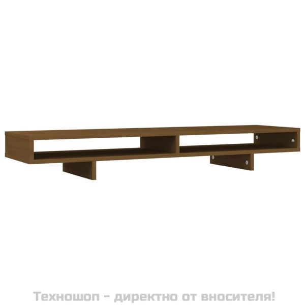 Поставка за монитор, меденокафява, 100x27x14 см, бор масив