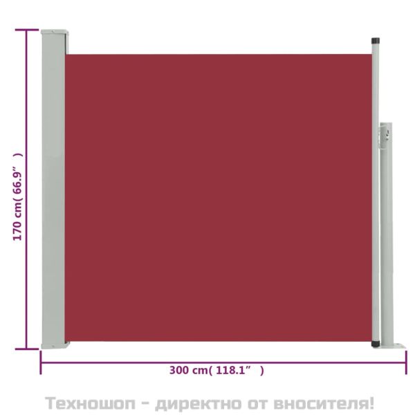 Прибираща се дворна странична тента, 170x300 см, червена