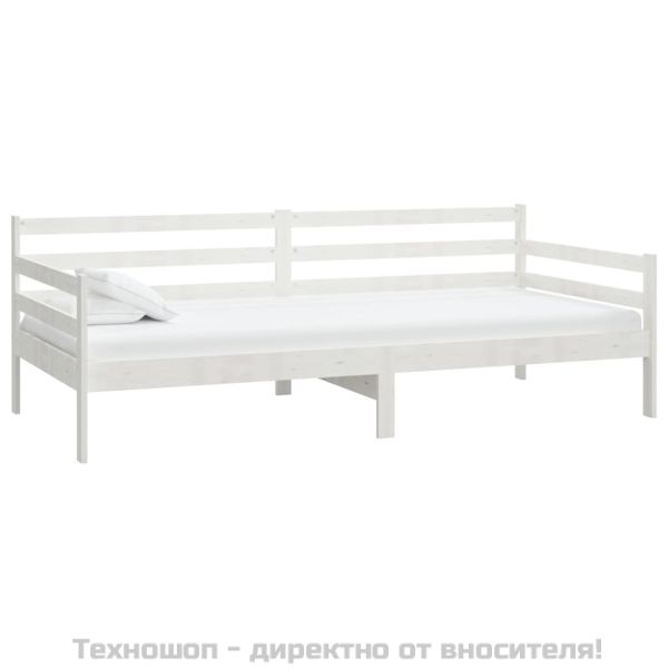 Дневно легло без матрак, бял, борово дърво масив, 90x200 см