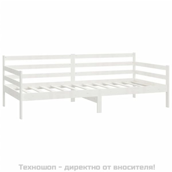 Дневно легло без матрак, бял, борово дърво масив, 90x200 см