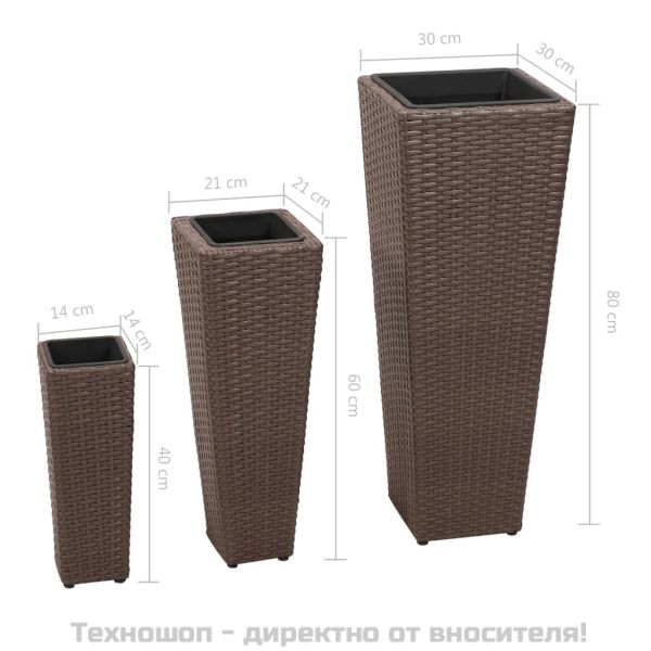 Градински повдигнати лехи, 3 бр, полиратан, кафяви