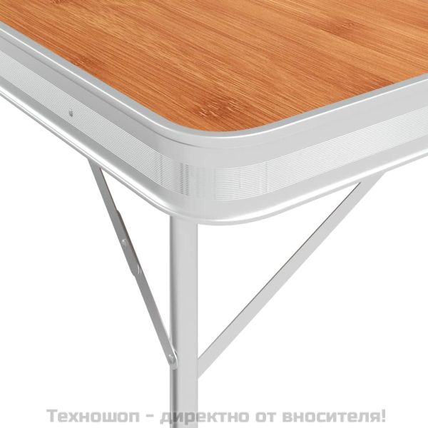 Сгъваема къмпинг маса с 2 пейки, алуминий, кафяво