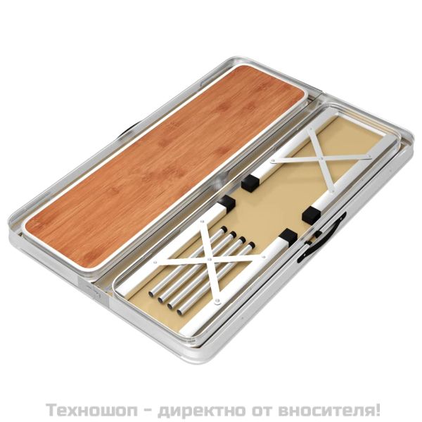 Сгъваема къмпинг маса с 2 пейки, алуминий, кафяво