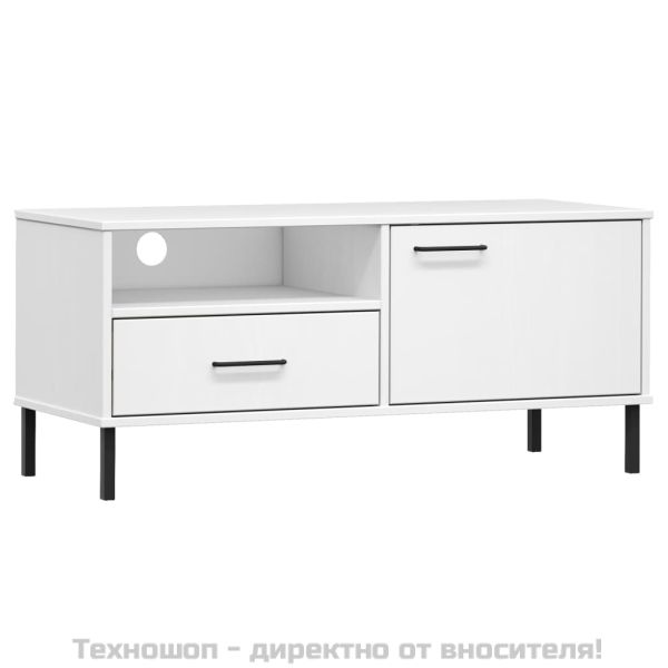 ТВ шкаф с метални крака бял бор масив OSLO