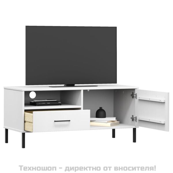 ТВ шкаф с метални крака бял бор масив OSLO