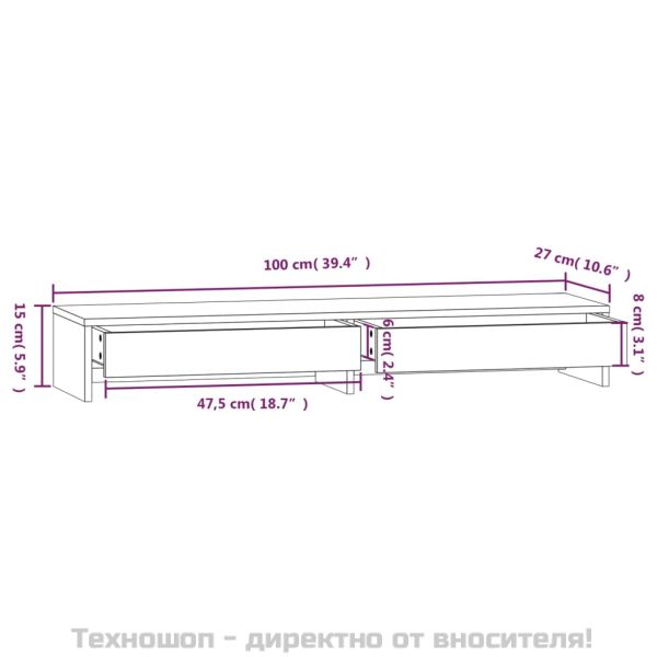 Поставка за монитор, 100x27x15 см, бор масив