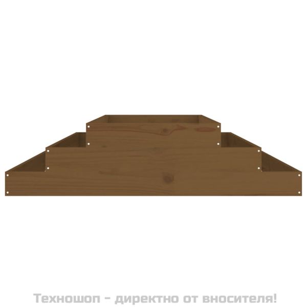 Плантер, меденокафяв, 110x110x27 см, борово дърво масив
