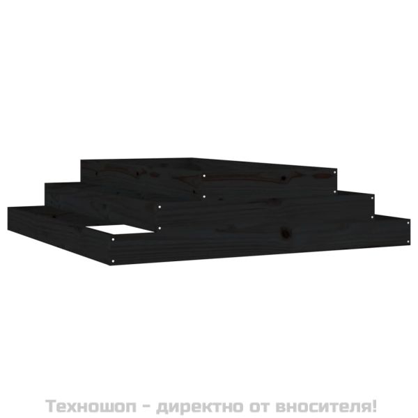 Плантер, черен, 110x110x27 см, борово дърво масив