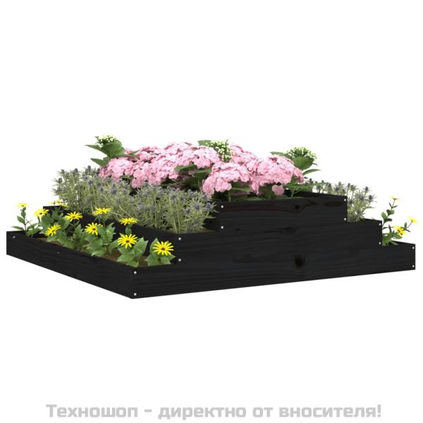 Плантер, черен, 110x110x27 см, борово дърво масив
