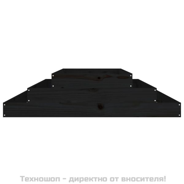 Плантер, черен, 110x110x27 см, борово дърво масив