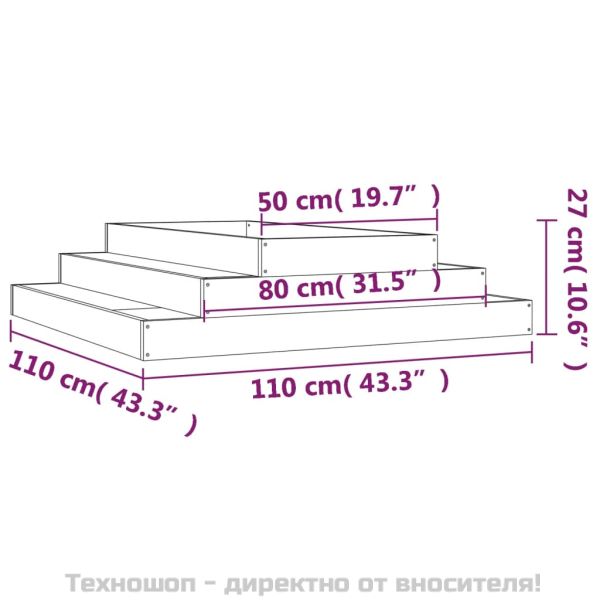 Плантер, 110x110x27 см, борово дърво масив
