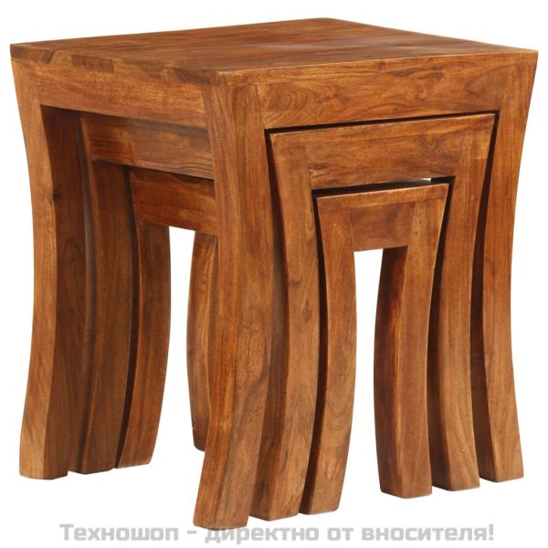 Комплект от 3 стифиращи маси, акация масив, 50x35x50 см, кафяв