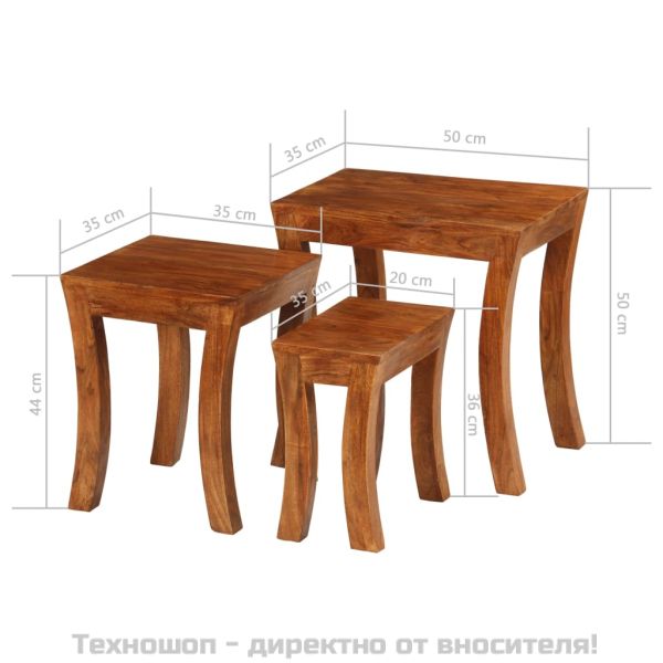 Комплект от 3 стифиращи маси, акация масив, 50x35x50 см, кафяв