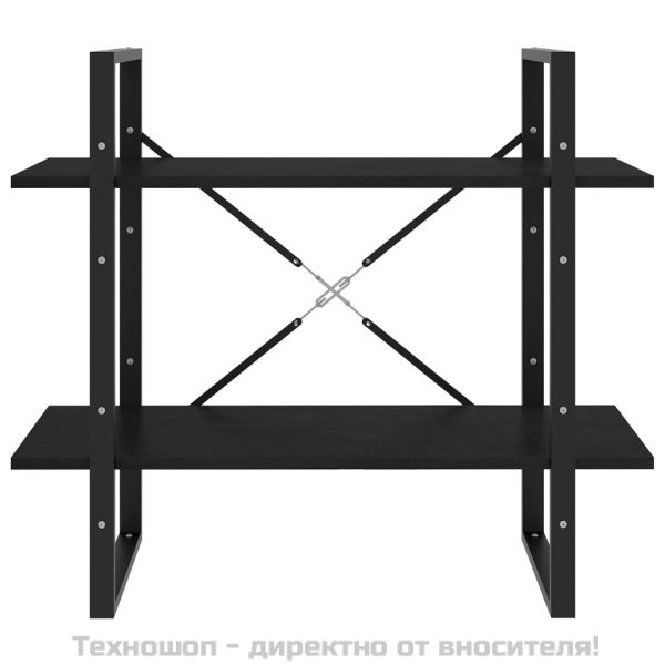 2-етажна библиотека, черна, 80x30x70 см, борово дърво масив