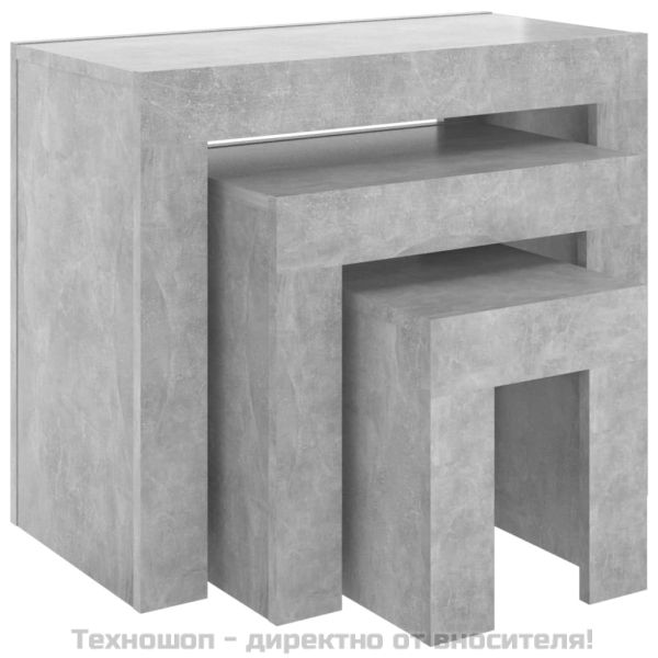Стифиращи масички за кафе, 3 бр, бетонно сиви, инженерно дърво