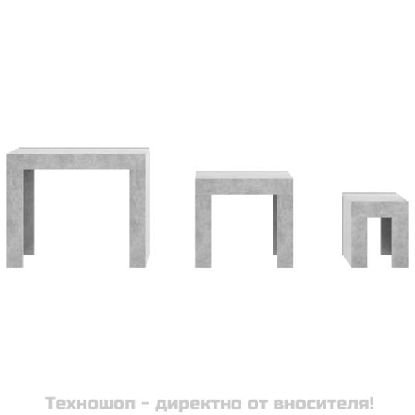 Стифиращи масички за кафе, 3 бр, бетонно сиви, инженерно дърво