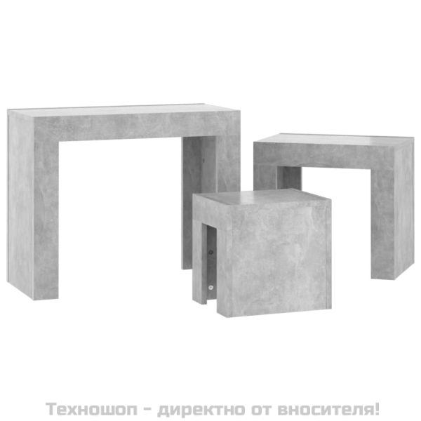 Стифиращи масички за кафе, 3 бр, бетонно сиви, инженерно дърво