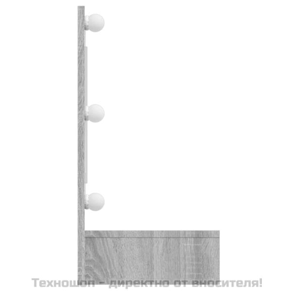 Огледален шкаф с LED, сив сонома, 90x31,5x62 см