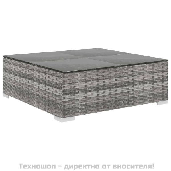 Градински комплект с възглавници, 6 части, полиратан, сив