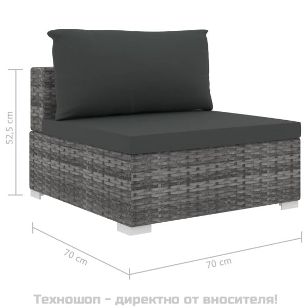 Градински комплект с възглавници, 6 части, полиратан, сив