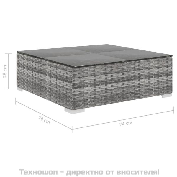 Градински комплект с възглавници, 6 части, полиратан, сив