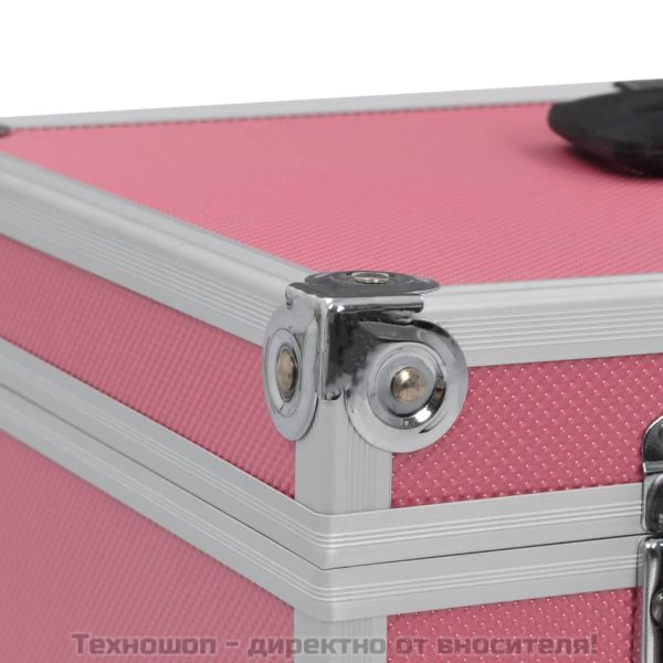 Куфар за гримове, 37x24x40 см, розов, алуминий