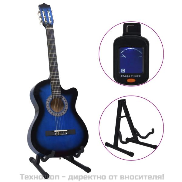 Комплект уестърн класическа китара 12 части 6 струни синя 38"