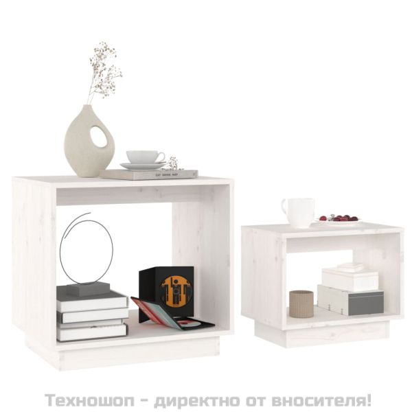 Стифиращи масички за кафе, 2 бр, бели, бор масив