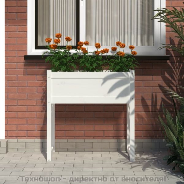 Плантер, бяла, 78x40x81 см, борово дърво масив