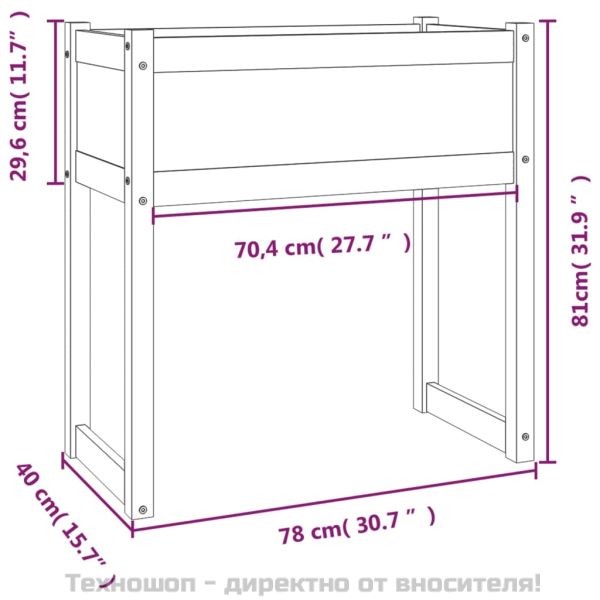 Плантер, бяла, 78x40x81 см, борово дърво масив