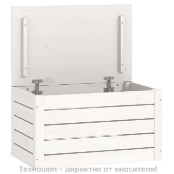 Кутия за съхранение, бяла, 59,5x36,5x33 см, борово дърво масив