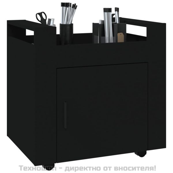 Бюро на колелца, черно, 60x45x60 см, инженерно дърво