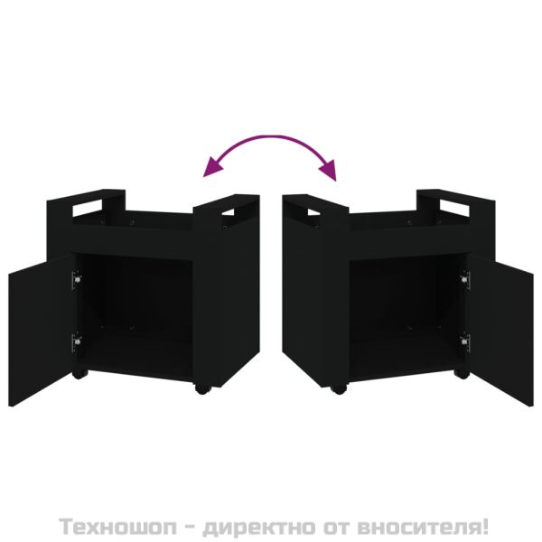 Бюро на колелца, черно, 60x45x60 см, инженерно дърво