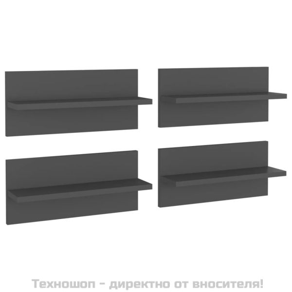 Стенни рафтове, 4 бр, сиви, 40x11,5x18 см, инженерно дърво
