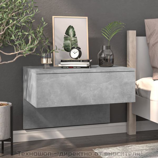 Нощно шкафче за стенен монтаж, бетонно сиво