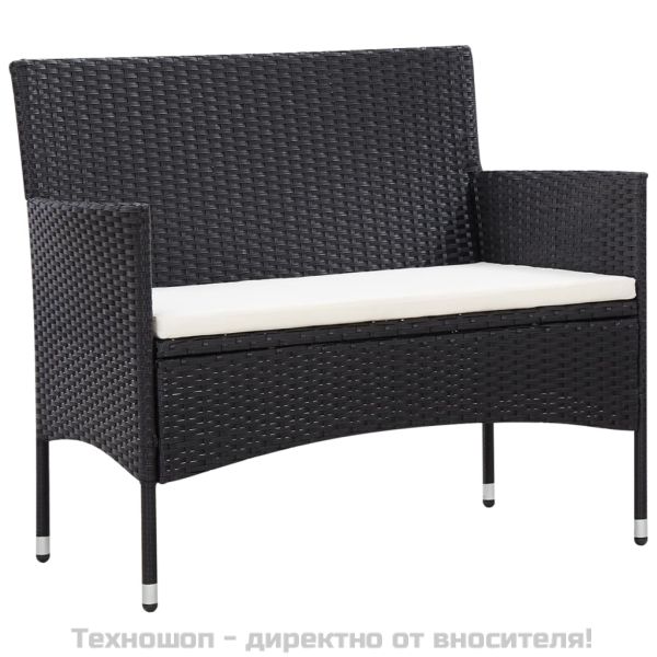 Градински комплект с възглавници, 5 части, полиратан, черен