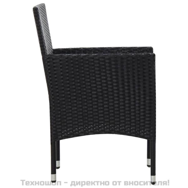 Градински комплект с възглавници, 5 части, полиратан, черен