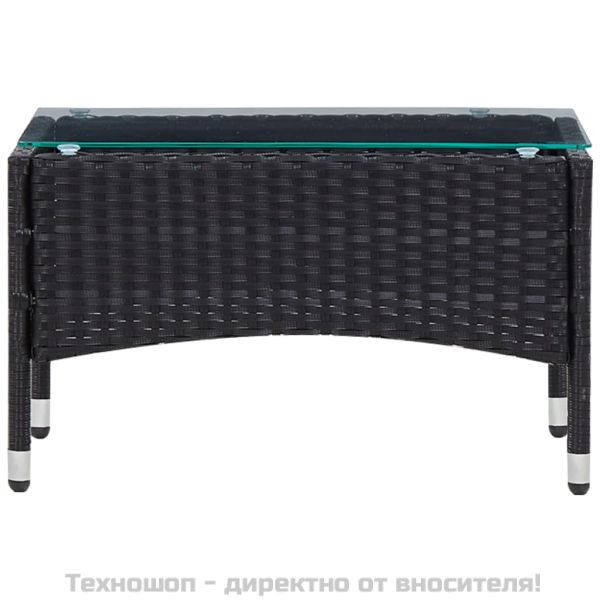 Градински комплект с възглавници, 5 части, полиратан, черен