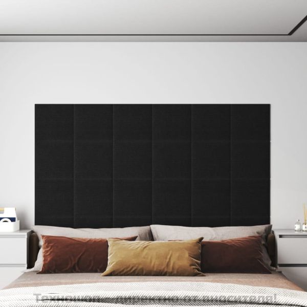 Стенни панели, 12 бр, черни, 30x30 см, плат, 1,08 м²