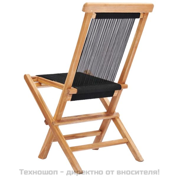 Сгъваеми градински столове, 2 бр, тиково дърво масив и въже