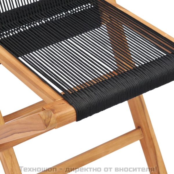 Сгъваеми градински столове, 2 бр, тиково дърво масив и въже