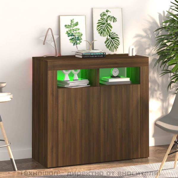 Сайдборд с LED светлини, кафяв дъб, 80x35x75 см