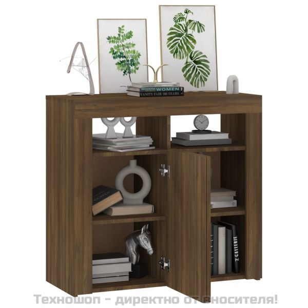 Сайдборд с LED светлини, кафяв дъб, 80x35x75 см