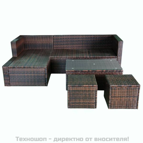 Градински комплект с възглавници, 4 части, кафяв полиратан