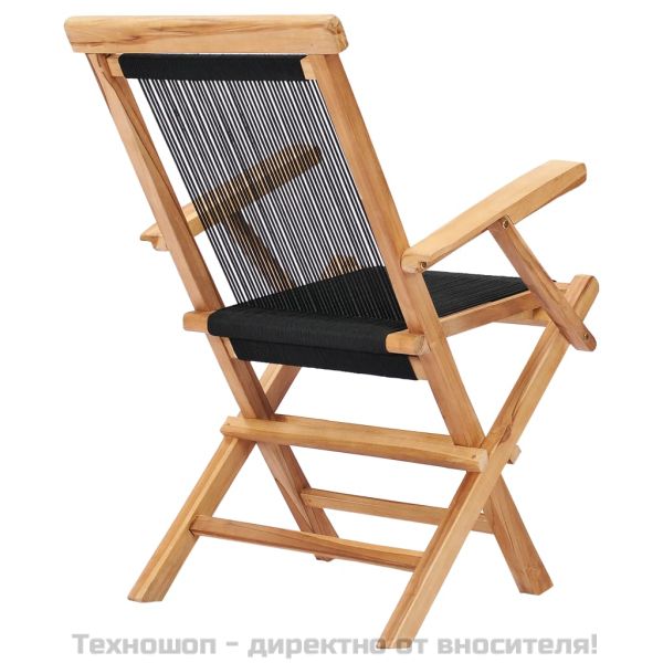Сгъваеми градински столове, 2 бр, тиково дърво масив и въже