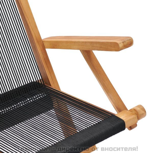 Сгъваеми градински столове, 2 бр, тиково дърво масив и въже