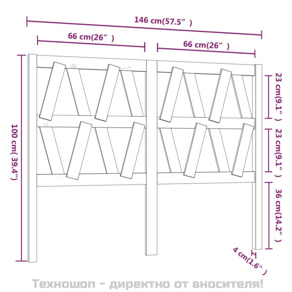 Горна табла за легло, бяла, 146x4x100 см, бор масив