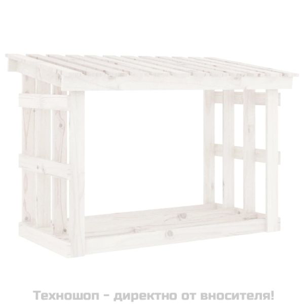 Поставка за дърва за огрев, бяла, 108x64,5x77 см, бор масив
