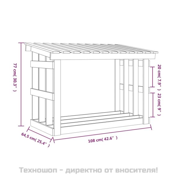 Поставка за дърва за огрев, бяла, 108x64,5x77 см, бор масив